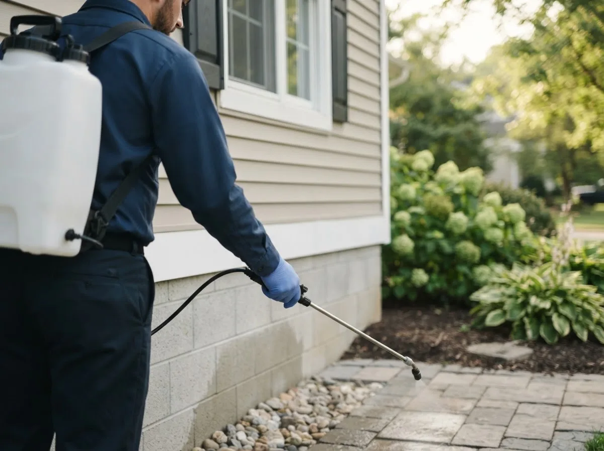 Pest control technician inspecting a home in Megargel, TX
